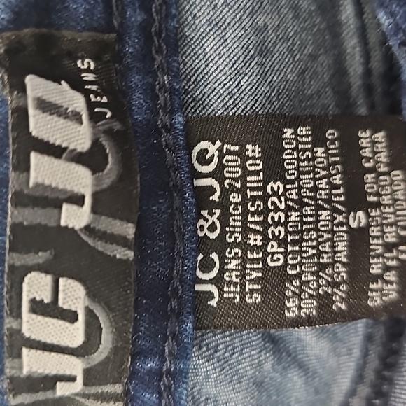 JC & JQ Flare Leg Jeans Ripped Knee Frayed Hem Dark Wash Denim Small - Picture 3 of 6